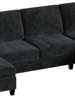 Elegant U-Shaped Sectional Sofa – Modern 4-Seat Couch with Double Chaise and Removable Pillows in Chic Black, Perfect for Apartment Living Rooms