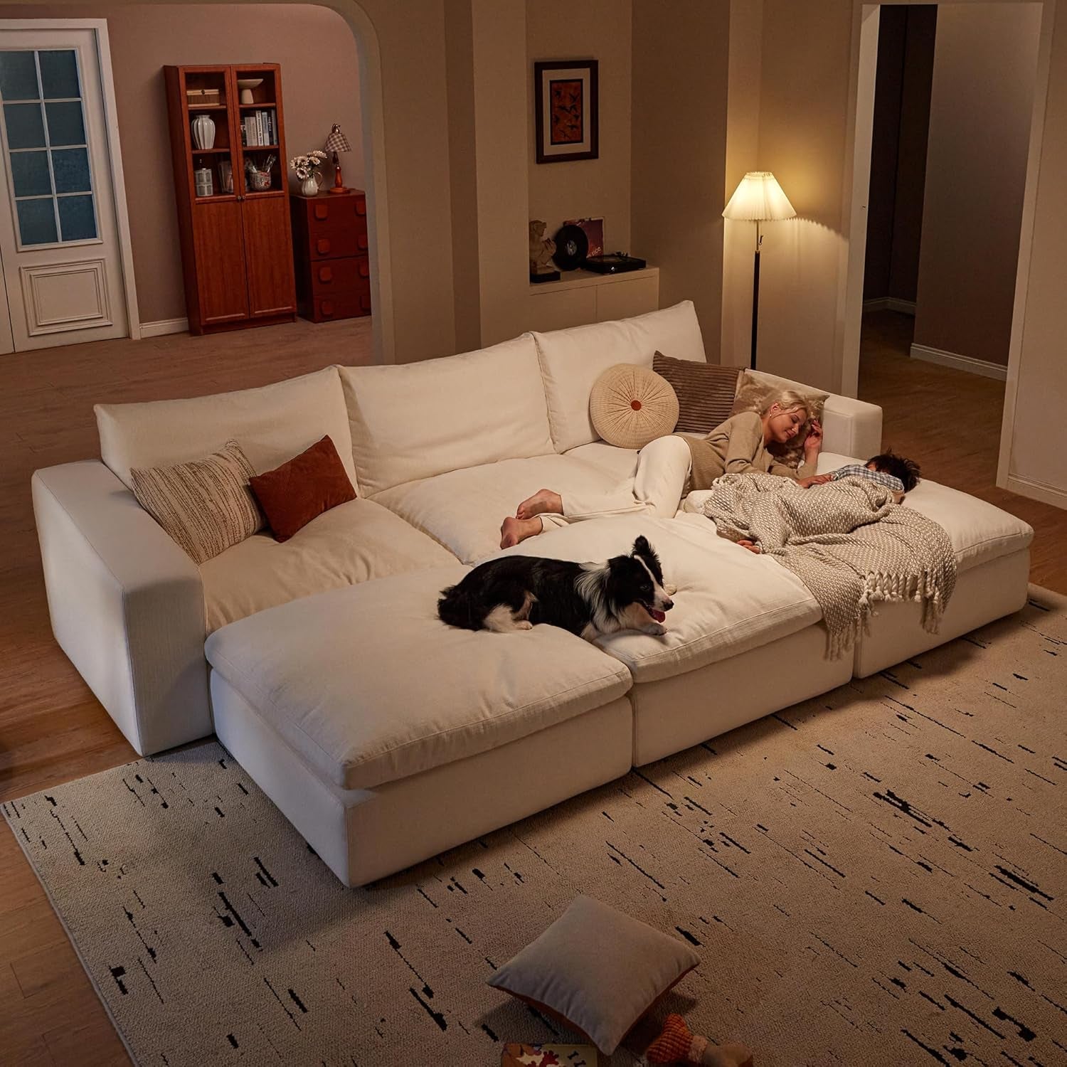 Cloud Couch Sectional 78.7'' Oversized Modular Deep Seat Sofa L Shaped Comfy White Cloud Couch with Washable Cover for Living Room Loveseat with Ottoman | Water Repellent