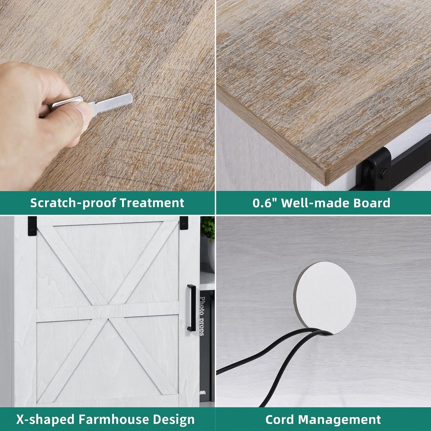 Farmhouse TV Stand for 65 Inch Television Stand, Entertainment Center with Storage Cabinets and Sliding Barn Doors, Rustic Media TV Console Table for Living Room, Grey White/Grey Wash