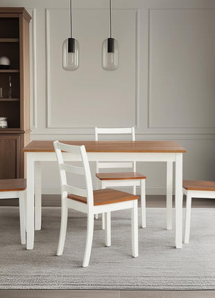 5-Piece Solid Wood Dining Table Set for Four - Farmhouse Rectangular Design, Space-Saving Solution for Dining Room, Office, Terrace, and Courtyard in White Finish