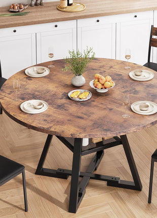 47-Inch Vintage Round Dining Table for Four with Space-Saving Pedestal Design for Kitchen and Dining Room