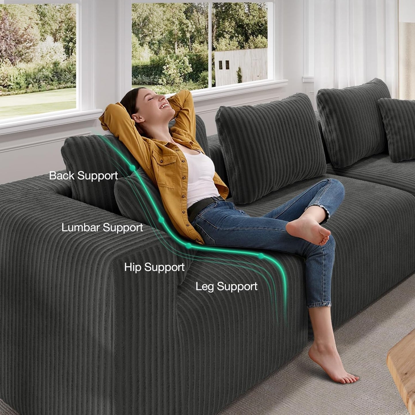 141" Modular Sectional Sofa, Modern Cloud Sectional Couch with Smarts Coil® Support, L-Shape Boneless Couch for Living Room Apartments, No Assembly Required, Dark Gray (6 Seater Standard)