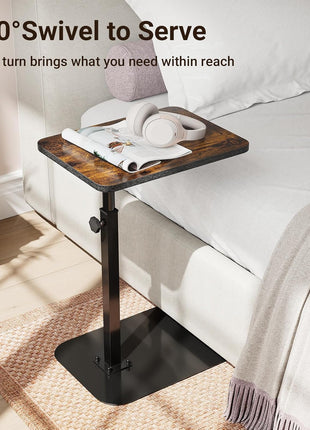 Adjustable C-Shape TV Tray Table with 360° Swivel in Rustic Brown - Versatile Laptop Stand for Couch and Recliner