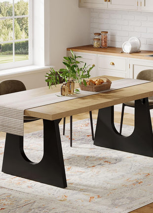 70.9-Inch Rustic Rectangular Dining Table for 6-8 with Black Wooden Legs, Farmhouse Style Oak and Black Finish for Dining and Living Room