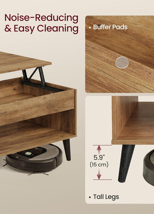 Lift-Top Coffee Table with Gas Spring Mechanism, Concealed Storage Compartment, and Open Shelf for Living Room and Home Office, Honey Brown Finish ULCT268KB01S
