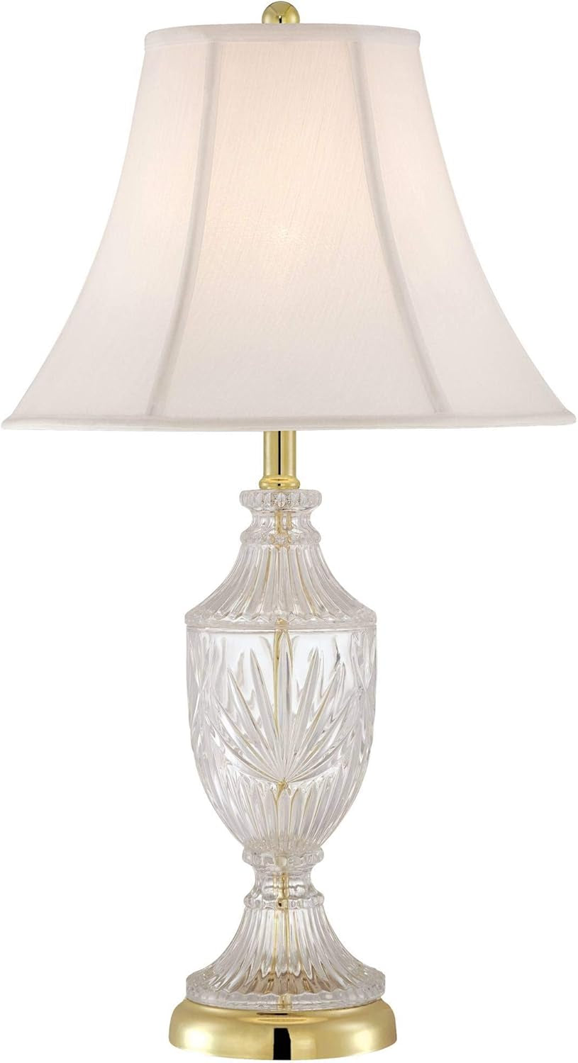 Traditional Glam Style Table Lamp 26.5" High Cut Glass Urn Brass Gold Metal Clear White Cream Bell Glass Shade Decor for Living Room Bedroom House Bedside Nightstand Home