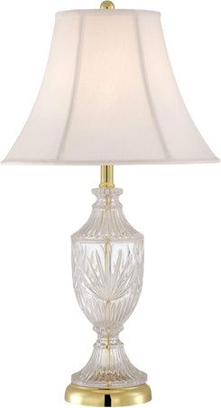 Traditional Glam Style Table Lamp 26.5" High Cut Glass Urn Brass Gold Metal Clear White Cream Bell Glass Shade Decor for Living Room Bedroom House Bedside Nightstand Home