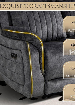 Power Reclining Sofa with Zero Gravity Feature, Adjustable Headrest, Electric Reclining Mechanism, Wireless Charging, and Outlets - Grey 3-Seater Loveseat for Living Room