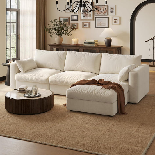 Cloud Modular Sectional Sofa Couch with Storage Ottoman, 99" Oversized Sectional Couches for Living Room, Cloud Modular L-Shaped Sofa with Chaise, 4 Seater, Chenille, Beige