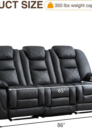 Faux Leather Electric Power Reclining Sofa with USB and Type-C Charging Ports, Plush Three-Seat Design, Overstuffed Armrests and Backrest, Ideal Living Room Furniture in Black