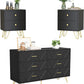 3 Pcs Bedroom Sets, Large 6 Drawer Dresser and Night Stand Sets for Bedroom, Two Drawers Nightstand Set of 2 & 6 Drawer Dresser 3 Pieces (Black)