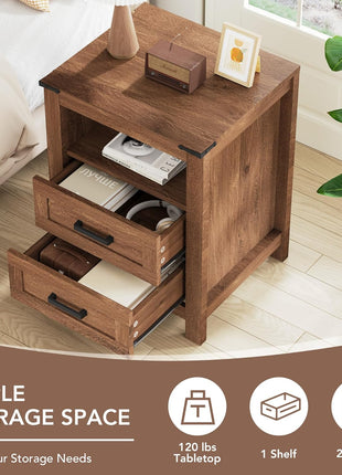 3-Piece Bedroom Furniture Set - Features 6-Drawer Dresser and Pair of Nightstands with Open Storage Shelf and Drawers, Rustic Brown Finish