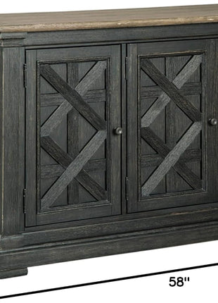 Tyler Creek Vintage Casual Dining Room Buffet Cabinet by Signature Design by Ashley, Featuring Lattice Design, Three Doors, Wood Construction, 36" Height, Black and Gray Finish