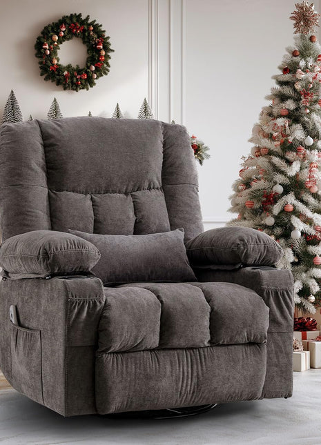 8-Point Massage Recliner Chair with Heated Rocking Feature for Adults, Oversized Recliner with Side Pocket and Two Cup Holders for Living Room Use