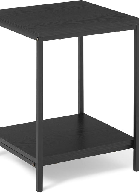 End Table with Lower Shelf, Steel Frame, and Black Wood Finish for Living Room