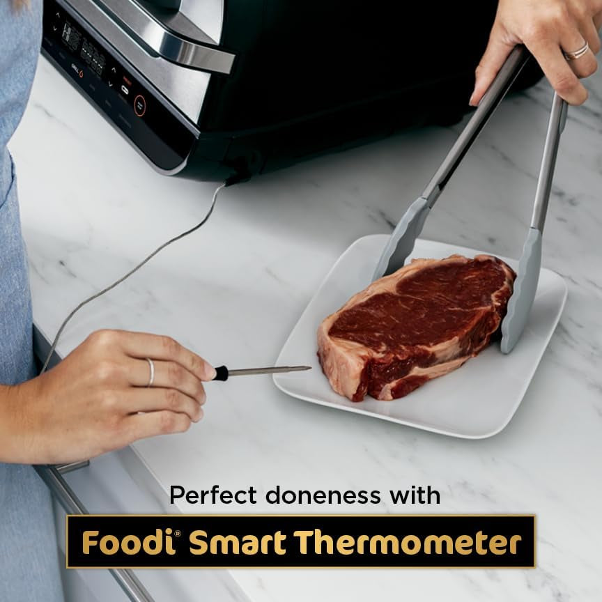 | Indoor Grill and Air Fryer| Foodi Smart XL | 6-In-1 Grill, Air Fry, Roast, Bake, Broil, Dehydrate & Crisp |Smart Thermometer & Splatter Shield | Dishwasher Safe Parts | Black/Silver | FG551