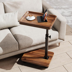 C Table End Table Adjustable Height, 360°Swivel TV Tray Table for Small Spaces, Side Tables with Wheels for Living Room and Bedroom, Bed (Walnut) | Adjustable Height, 360°Swivel, for Small Spaces, Couch Tables, That Slide Under, with Wheels