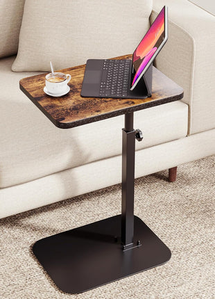 Adjustable C-Shape TV Tray Table with 360° Swivel in Rustic Brown - Versatile Laptop Stand for Couch and Recliner