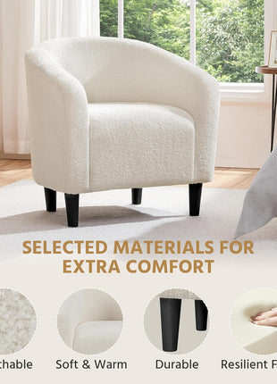 Set of 2 Ivory Barrel Accent Chairs with Plush Armrests for Living Room, Bedroom, Waiting Area, and Office