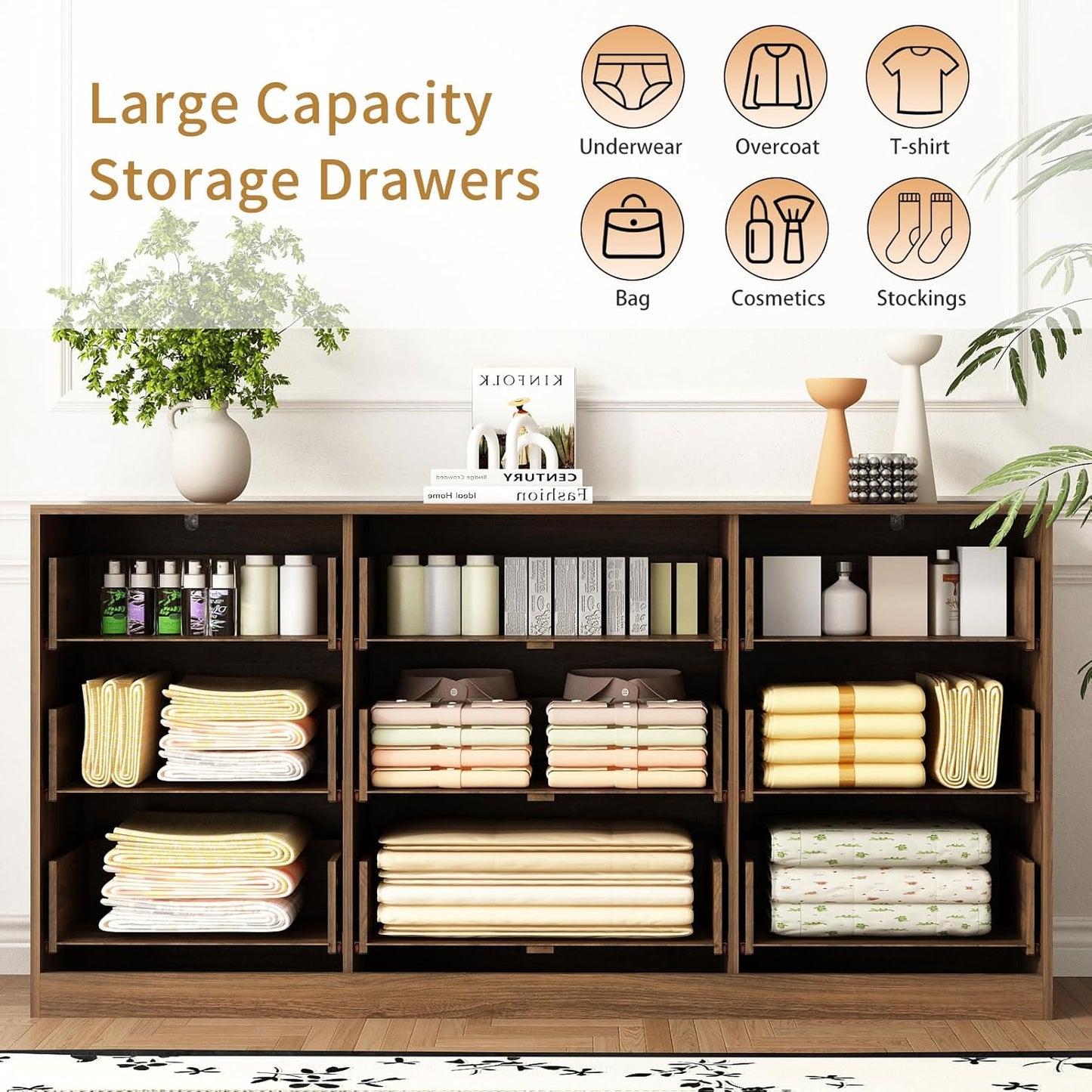 9 Drawer Dresser and Nightstand Sets for Bedroom, 3 Pcs Bedroom Set，Night Stand Set of 2 & 9 Drawer Dresser with Gold Handles, Modern Wood Chest of Drawers Storage Cabinet Set, Natural