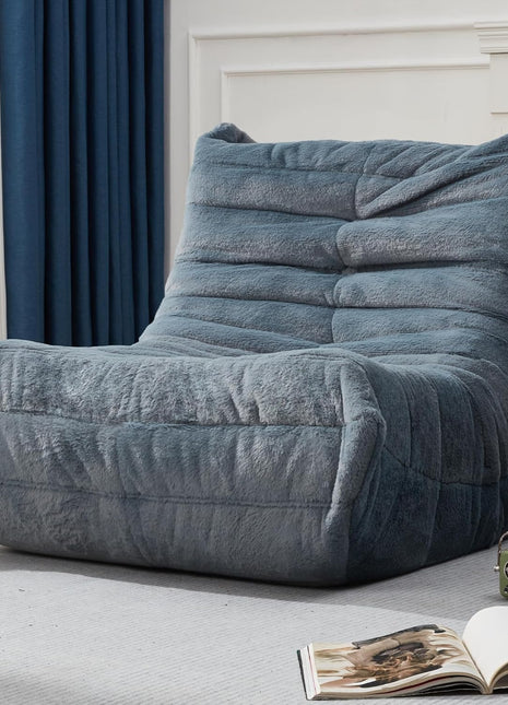 Giant Memory Foam Bean Bag Chair for Adults - Plush Faux Fur Sofa for Living Room, Bedroom, and Office (Bluegrey, Single)