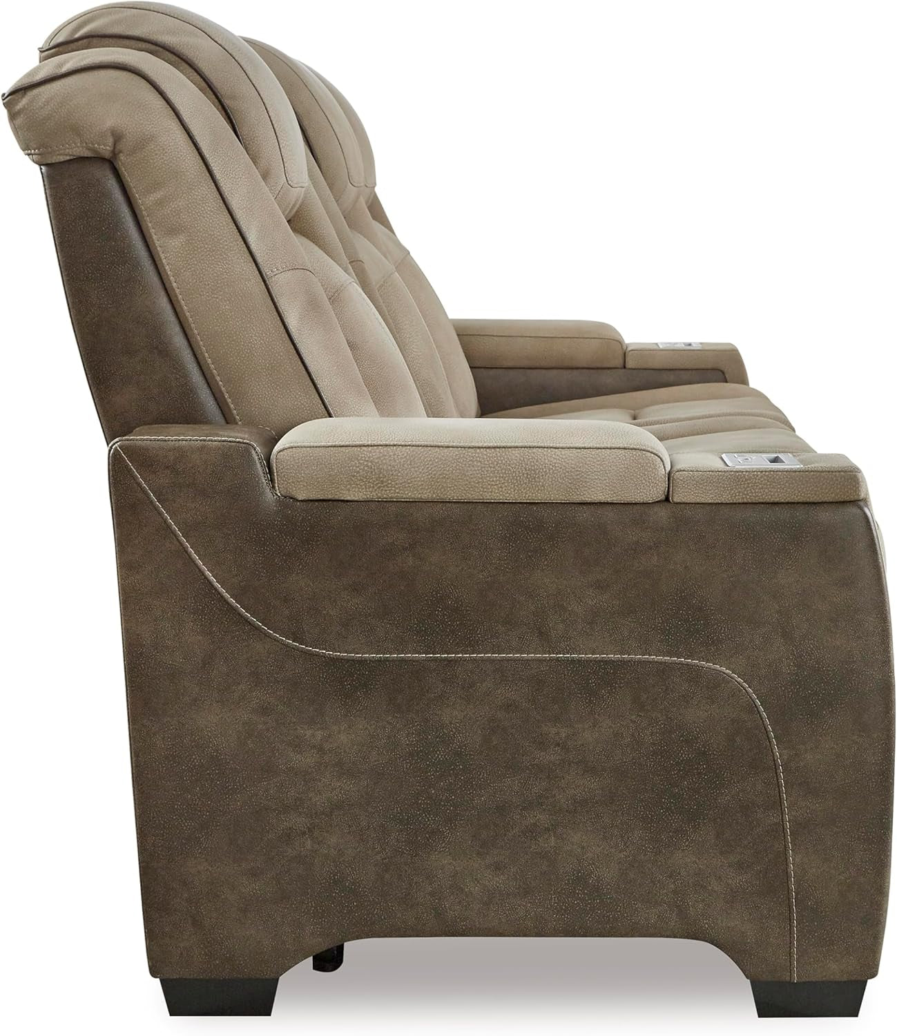 Next-Gen Durapella Power Reclining Sofa – Wireless & USB Charging, Zero-Gravity, Adjustable Headrest, Water-Repellent Faux Leather, Drop-Down Table, Beige/Brown, 86”