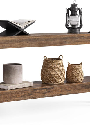 63-Inch Farmhouse-Style Wooden Console Table with Two-Tier Shelves for Living Room, Hallway, and Foyer in Brown Finish