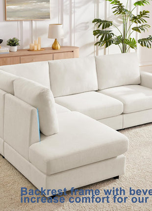 100-Inch L-Shaped Sofa with Reversible Chaise Sectional for Living Rooms, Apartments, and Compact Spaces (Cream)