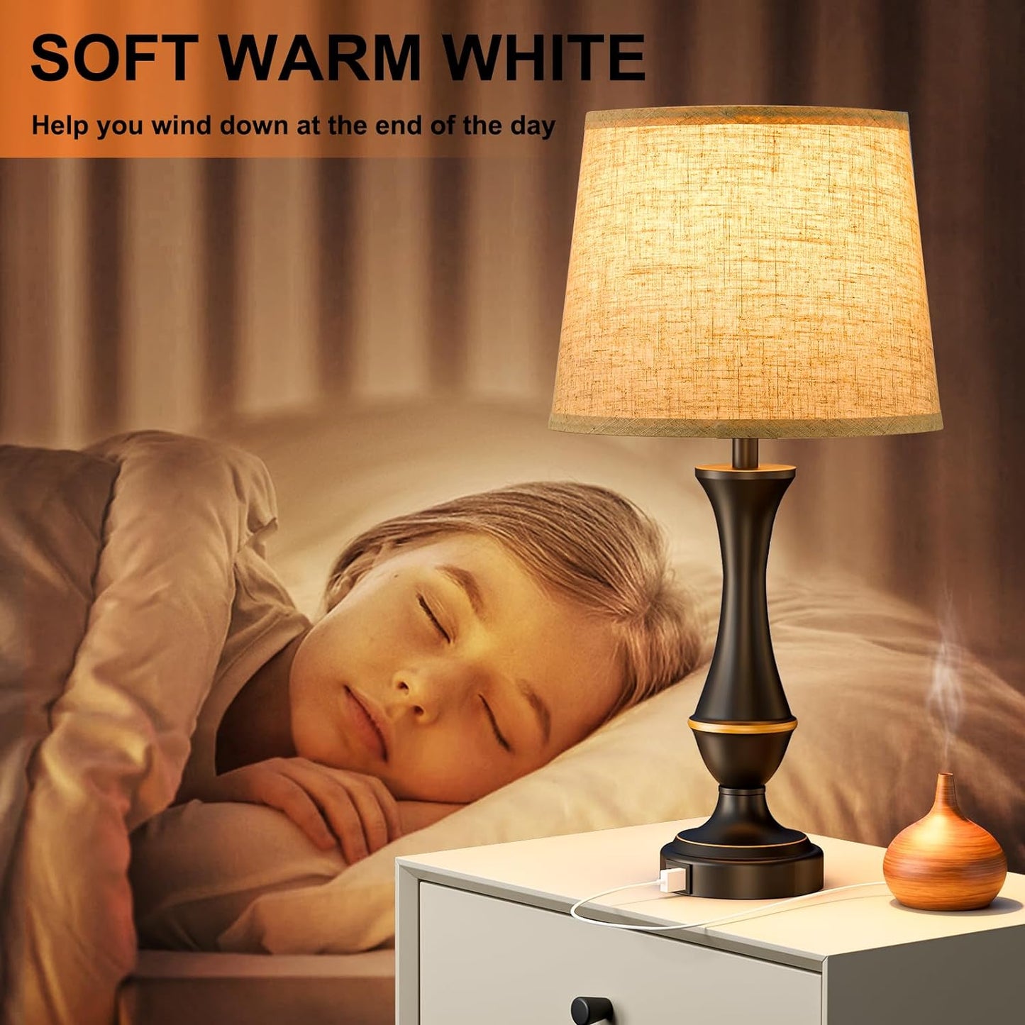 Upgraded Touch Lamps for Night Stands Set of 2 - Bedside Lamps with USB C+A, 3 Way Dimmable for Bedroom Living Room End Tables Office