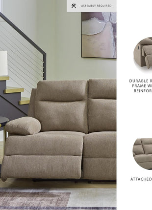 Yarrow Lane Classic Chenille Manual Reclining Sofa with Drop-Down Table and USB Charging, Light Brown by Signature Design by Ashley