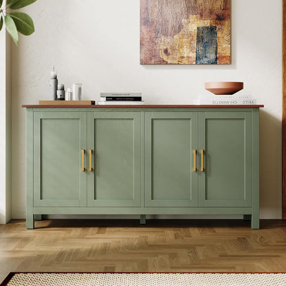 Large Sideboard Buffet Cabinet with Storage, 60" Accent Cabinet Modern Buffet Table with Adjustable Shelf, Credenza Green Storage Cabinet for Dining Room, Living Room, Kitchen, Entryway