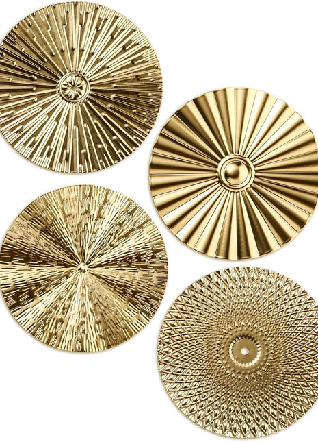 Set of Four 12-Inch Gold Metal Sunburst Wall Art Decor for Home, Living Room, and Office - Perfect for Holiday Gifting