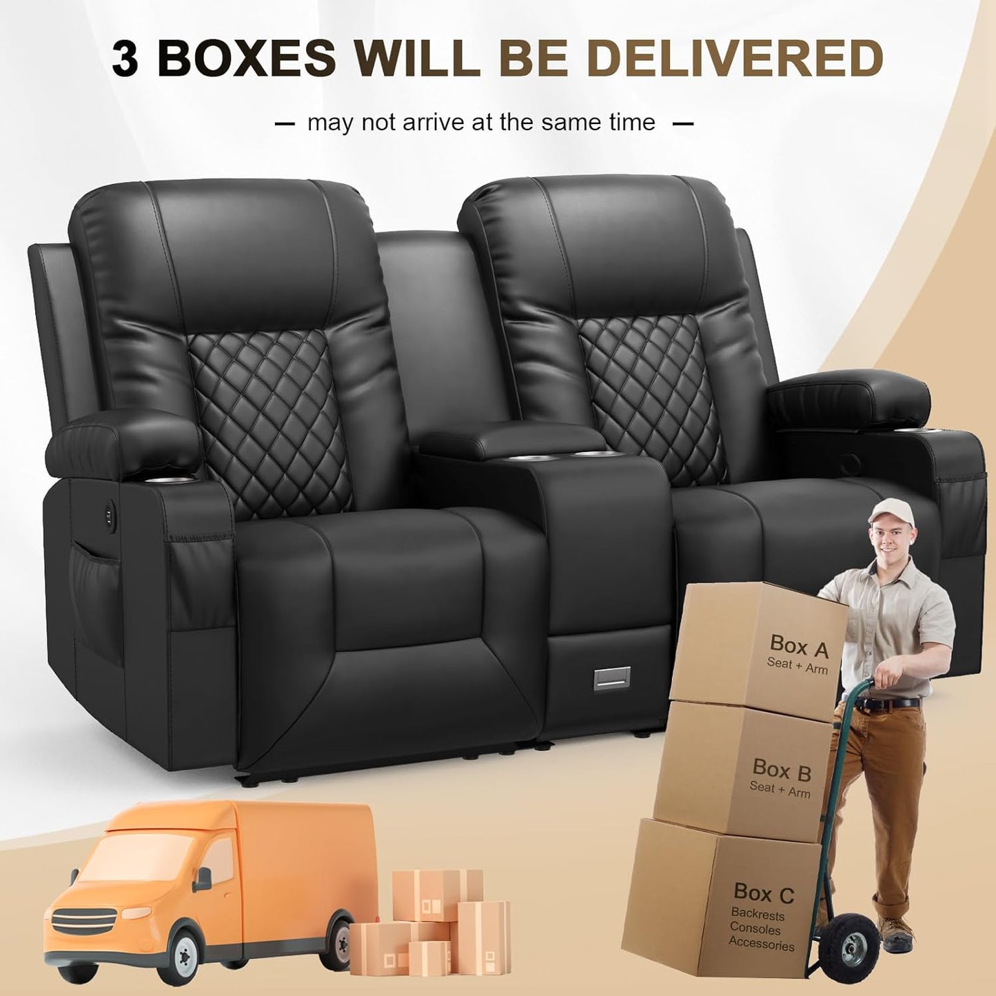 Large Loveseat Recliner, Loveseat Recliner Sofa with Storage Console, Recliner Chair with USB Ports, 2 Cell Phone Holders, Cup Holder, Loveseat Couch for Living Room