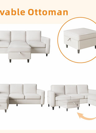 78-Inch L-Shaped Convertible Sectional Sofa with Storage Ottoman, Pet-Friendly Linen Fabric, Ideal for Small Spaces and Apartments