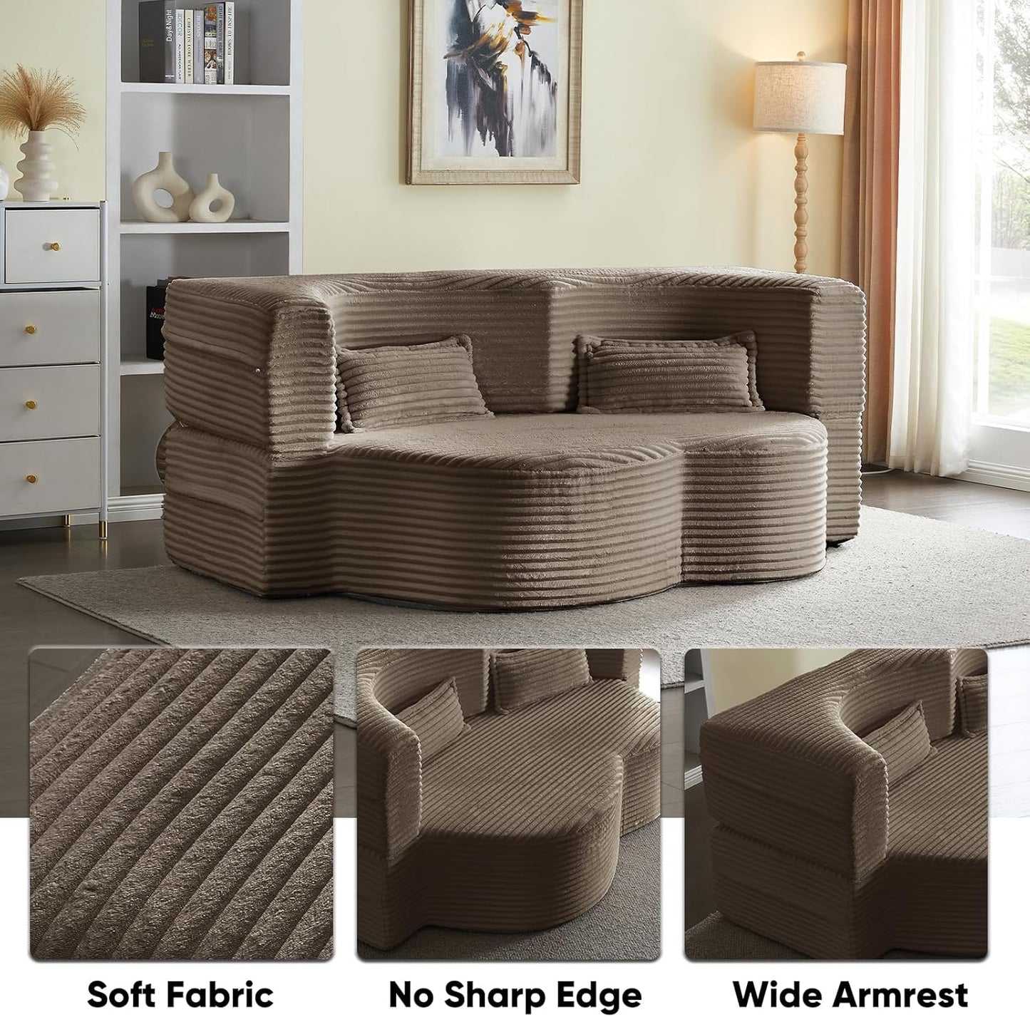 78In Sofa Couch Convertible Oversized Cloud Loveseat Minimalist Sleeper Sofa Bed for Living Room, Apartment, Office, No Assembly Required (Coffee Corduroy)