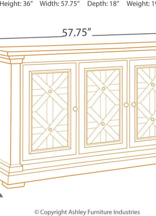 Bolanburg French Country Dining Room Server by Signature Design by Ashley, Featuring 3 Doors and 2 Adjustable Shelves, Wood Construction, Dimensions: 57.88" W x 18.13" D x 36" H, Elegant Two-Tone White and Brown Finish