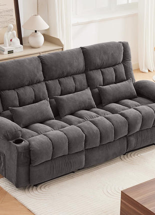 Oversized 3-Seat Manual Recliner Sofa with Cup Holders and Ergonomic Design for Living Room, Featuring Side Pocket for Adults