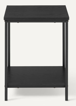 End Table with Lower Shelf, Steel Frame, and Black Wood Finish for Living Room