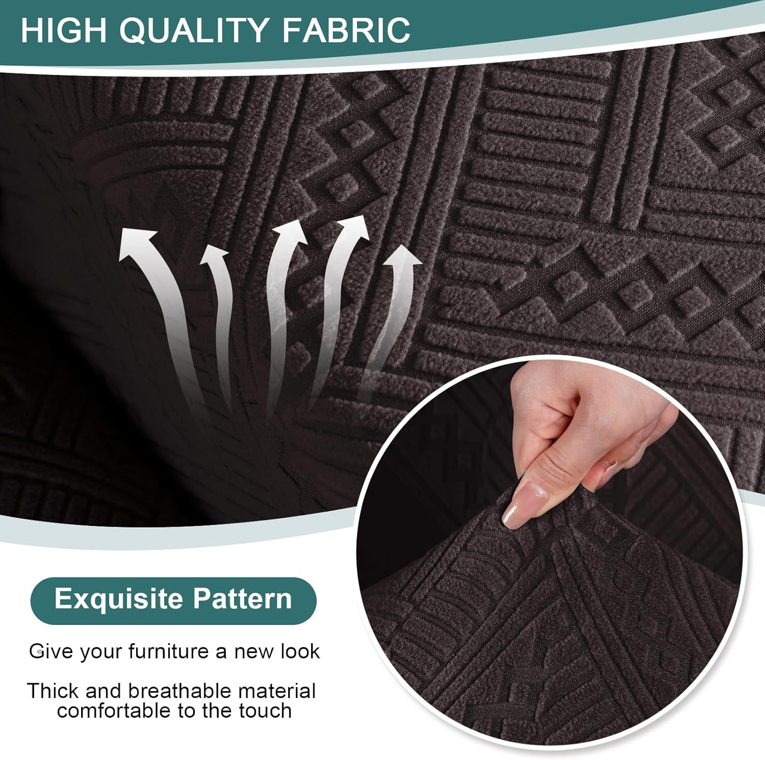 Stretch Loveseat Recliner Covers with Console 4-Pieces Recliner Sofa Covers with Pockets Jacquard Reclining Couch Covers Furniture Protector with Elastic Straps Bottom (2 Seater, Chocolate)