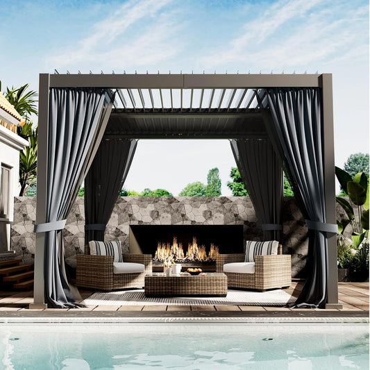 10'X10' Metal Pergola, Outdoor Patio Pergola with Hardtop Roof,Aluminum Pergolas with Curtains,Waterproof Gazebo for Garden,Patio,Gray
