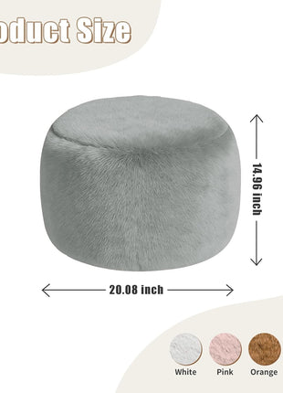 Contemporary 20-Inch Foam-Filled Round Pouf Ottoman - Versatile Soft Floor Seating for Living Room, Nursery, or Dorm (Grey)