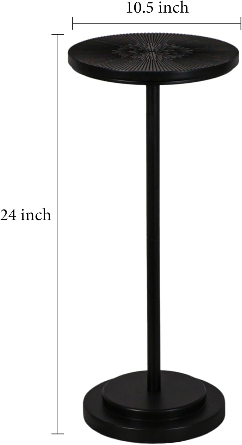 Drink Table, Carved Table Top Martini Table, Small Side Table, Weighted Base Pedestal Table for Living Room, Bedroom, Modern, Black