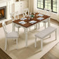 6-Piece Solid Wood Dining Table Set, Upholstered Chair W/Bench Seat, Seating for 6,60'' Farmhouse Wood Kitchen Chairs Set for Living Room, Dining Room, Kitchen, Cream White