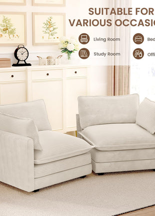 78-Inch Contemporary Corduroy Loveseat with Two Decorative Pillows, Stylish Sectional Sofa for Living Room, Office, and Bedroom in Beige