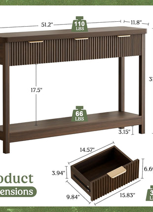 51-Inch Fluted Console Table with Three Wooden Drawers - Farmhouse Style Entryway Table for Living Room, Hallway, and Foyer