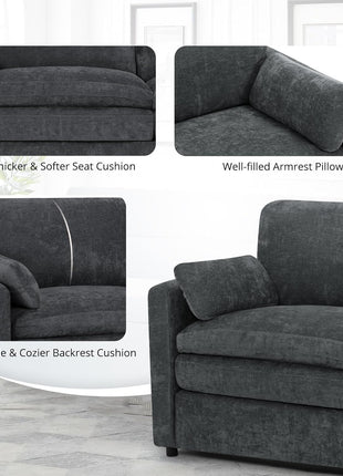 Chenille Upholstered Sofa Set in Dark Grey - 2-Piece Collection with Comfortable 3-Seat Couch and Loveseat, Featuring Thick Cushions and Deeper Seats for Enhanced Comfort in Living Room or Apartment