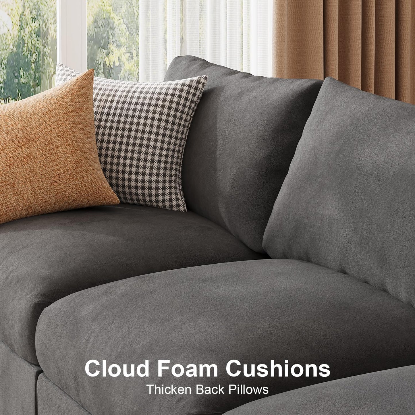 Modular Sectional Sofa Couch for Living Room Velvet Couches Oversized U Shaped Convertible Sleeper Sofa Chaise Detachable Armrest Cushion Cup Holder (Grey, 8 Seats)