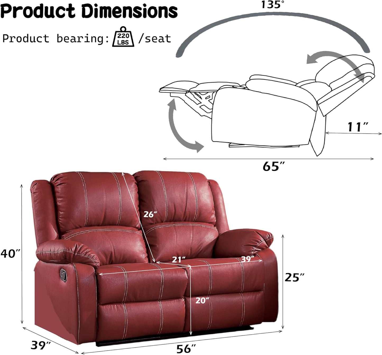 Zuriel Motion Loveseat in Red Synthetic Leather