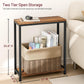Narrow Small Side Table for Small Space, 2 Tier Sofa Skinny End Table for Living Room, Bedroom beside Slim Nightstand, Rustic Brown and Classic Black