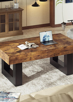 Mid-Century Modern Rectangle Coffee Table - 41.34” Length, Durable Wooden Legs, Perfect for Living Room and Office Use, Easy Assembly
